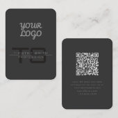 ロゴとQRコードモダンダークグレー 名刺 (正面/裏面)