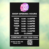 ロゴとQRコード付きの営業時間ステッカー ウィンドウサイン (シート3)