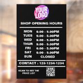 ロゴとQRコード付きの営業時間ステッカー ウィンドウサイン (シート2)