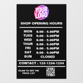 ロゴとQRコード付きの営業時間 ウィンドウサイン (シート)