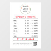 ロゴとQRコード付きカスタム営業時間窓用シール ウィンドウサイン (シート)