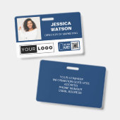 ロゴとQRコード付き海軍の従業員名バッジ バッジ (表裏)