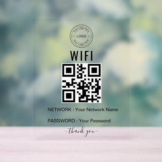 ロゴとQRコード入りカスタムビジネスWiFiサイン アクリルサイン (ニュートラル)