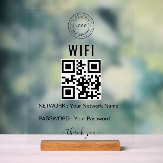 ロゴとQRコード入りカスタムビジネスWiFiサイン アクリルサイン (ニュートラル)
