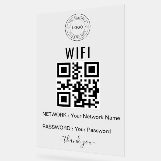 ロゴとQRコード入りカスタムビジネスWiFiサイン アクリルサイン (傾斜)