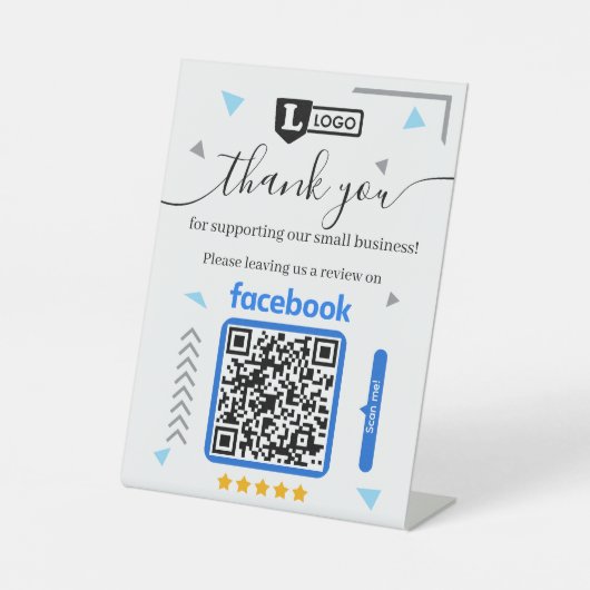 ロゴとQRコード入りFacebookレビュー依頼 台座サイン (正面)