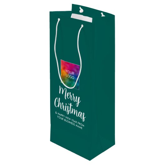 ロゴのアップロードテンプレートメリークリスマスタイポグラフィ ワインギフトバッグ (裏面アングル)