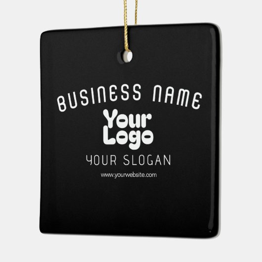 ロゴのアップロードモダンレトロ – 白黒(編集可能) セラミックオーナメント (左)