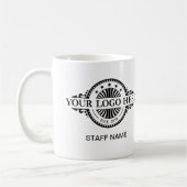 ロゴのアップロード、スタッフ名、プロフェッショナル コーヒーマグカップ (左)
