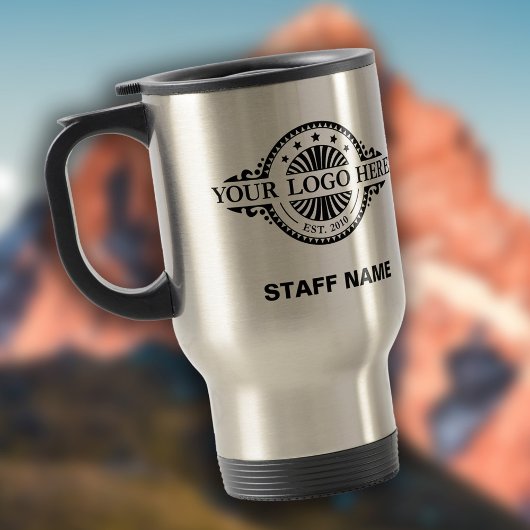 ロゴのアップロード、スタッフ名、プロフェッショナル トラベルマグ