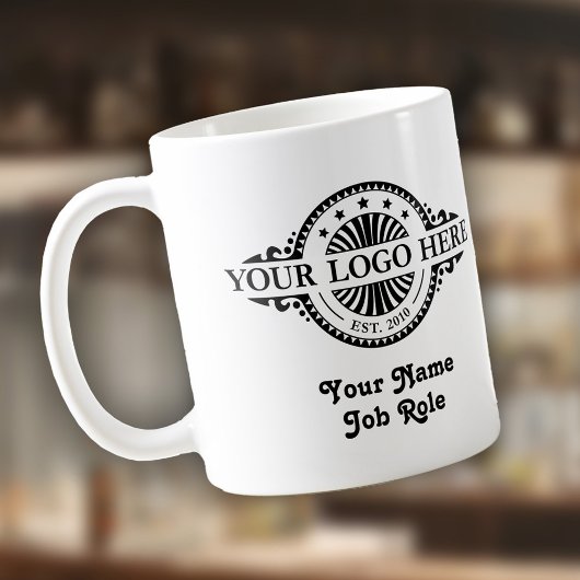ロゴのアップロード、名前/ジョブの役割、会社のマグ コーヒーマグカップ