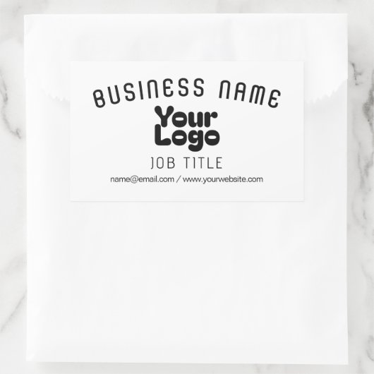 ロゴのアップロード |白と黒(編集可能) 長方形シール (バッグ)