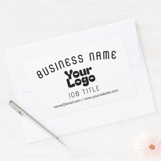 ロゴのアップロード |白と黒(編集可能) 長方形シール (封筒)