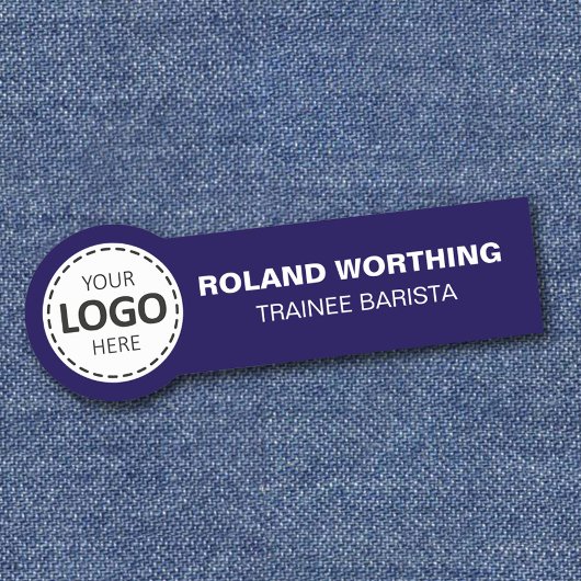 ロゴのアップロード – 青シンプル色のモダンスタッフ 名札