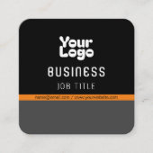 ロゴのアップロード |黒いグレーとオレンジ（編集可能） スクエア名刺 (正面)