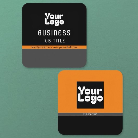 ロゴのアップロード |黒いグレーとオレンジ（編集可能） スクエア名刺