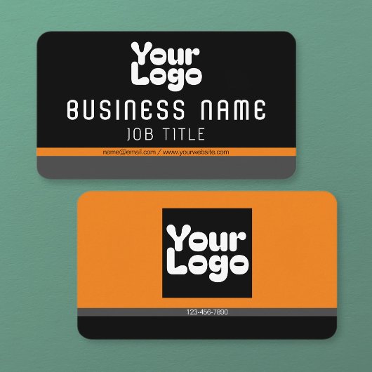 ロゴのアップロード |黒いグレーとオレンジ(編集可能) 名刺