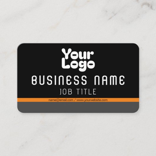 ロゴのアップロード |黒いグレーとオレンジ(編集可能) 名刺 (正面)
