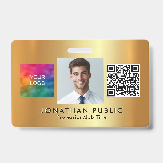 ロゴのアップロードQRコード従業員の写真金ゴールド バッジ (正面)