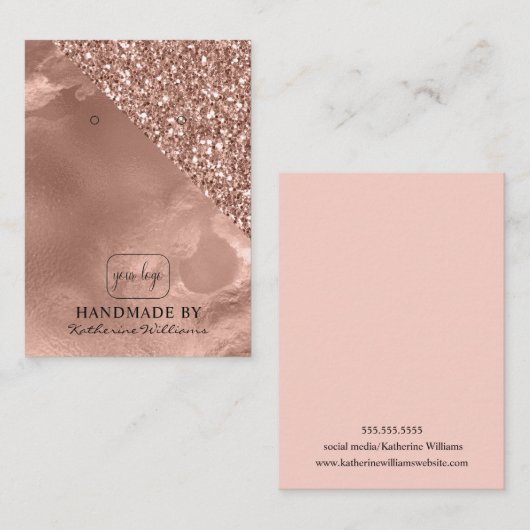 ロゴのイヤリング表示を追加 |バラ金ゴールドとグリッター 名刺 (正面/裏面)