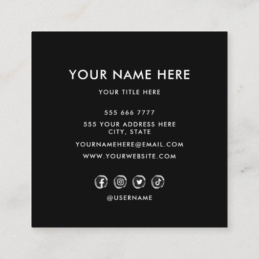 ロゴのカスタム円をプロフェッショナル黒に追加 スクエア名刺 (裏面)