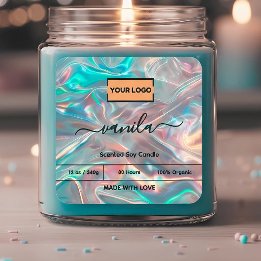 ロゴのキャンドルラベルをホログラフィックに追加 スクエアシール