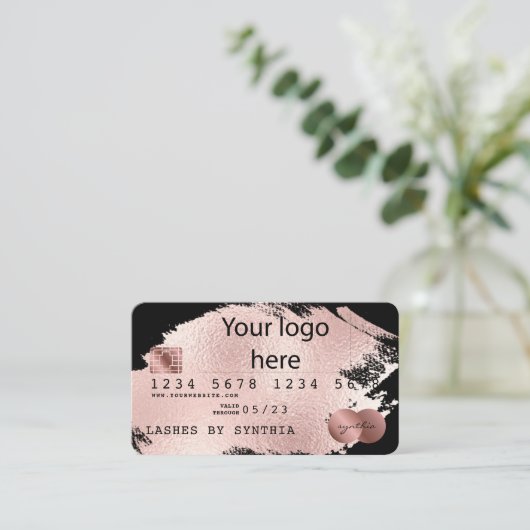 ロゴのクレジットカードのスタイル付きバラ金ゴールドスプラッシュの追加 名刺 (スタンド正面)