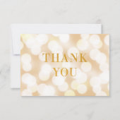 ロゴのシャンパン《写真》ぼけ味ライトのフェイク金ゴールド サンキューカード (正面)