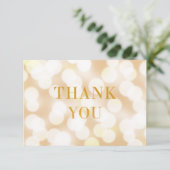 ロゴのシャンパン《写真》ぼけ味ライトのフェイク金ゴールド サンキューカード (スタンド正面)