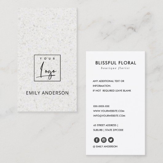 ロゴのソフトTERRAZZOテクスミニマルチャを素朴追加する 名刺 (正面/裏面)