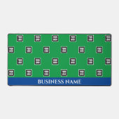 ロゴのパターン、会社名、青と緑Vs2 デスクマット (正面)