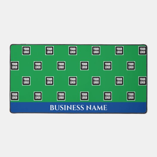 ロゴのパターン、会社名、青と緑Vs2 デスクマット (正面)