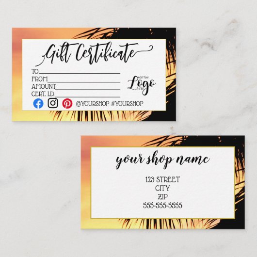 ロゴのビジネスギフト券の追加マーケティング 名刺 (正面/裏面)