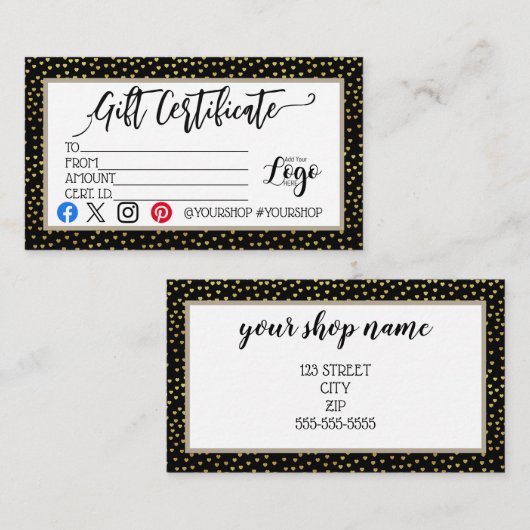 ロゴのビジネスギフト券の追加マーケティング 名刺 (正面/裏面)