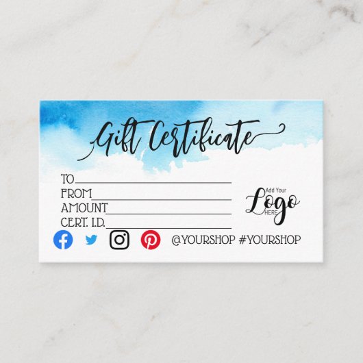 ロゴのビジネスギフト券の追加マーケティング 名刺 (正面)