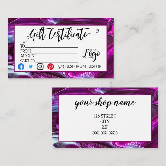 ロゴのビジネスギフト券の追加マーケティング 名刺 (正面/裏面)