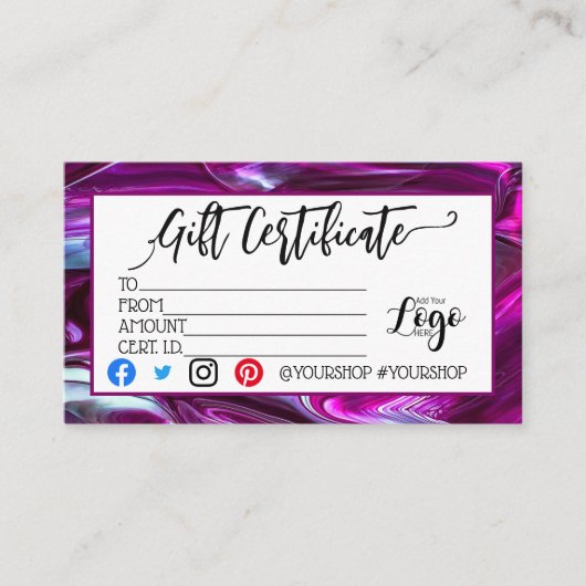 ロゴのビジネスギフト券の追加マーケティング 名刺 (正面)