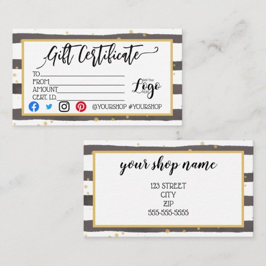 ロゴのビジネスギフト券の追加マーケティング 名刺 (正面/裏面)