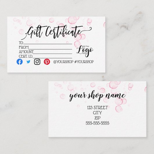 ロゴのビジネスギフト券の追加マーケティング 名刺 (正面/裏面)