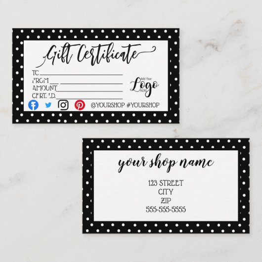 ロゴのビジネスギフト券の追加マーケティング 名刺 (正面/裏面)