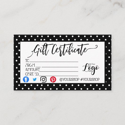 ロゴのビジネスギフト券の追加マーケティング 名刺 (正面)