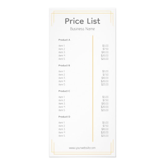 ロゴのビジネス価格リストの基本ホワイトオレンジ ラックカード (裏面)