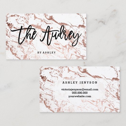 ロゴのブティックのタイポグラフィのばら色の金ゴールドの白の大理石 名刺 (正面/裏面)