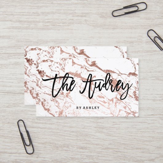 ロゴのブティックのタイポグラフィのばら色の金ゴールドの白の大理石 名刺 (正面/裏面インサイチュ)