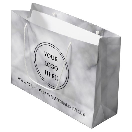 ロゴのプロモーションはこちら白黒大理石 ラージペーパーバッグ (正面アングル)