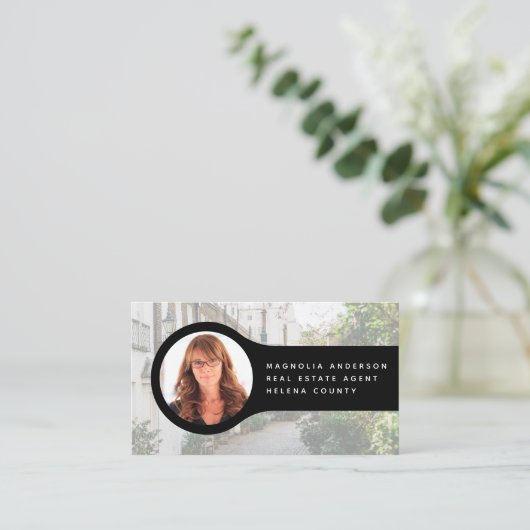 ロゴのヘッドショットフォト実在エステートエージェントの追加 名刺 (スタンド正面)
