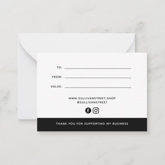 ロゴのミニマルなギフト証明書を追加する ノートカード (裏面)