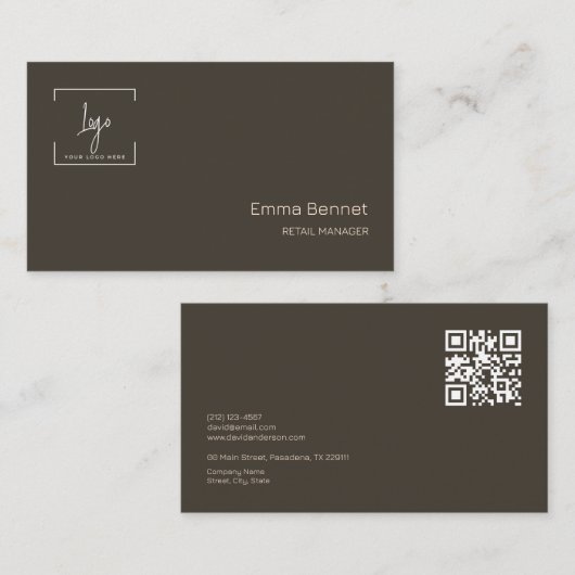 ロゴのミニマル名会社詳細Qrコード 名刺 (正面/裏面)