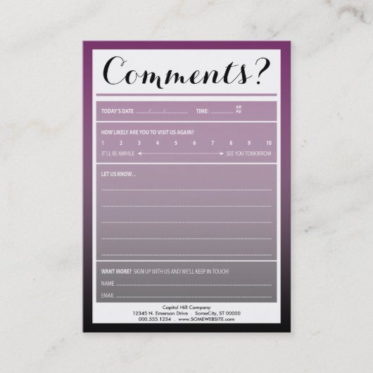 ロゴのメーリングリストのコメントカード 名刺 (正面)