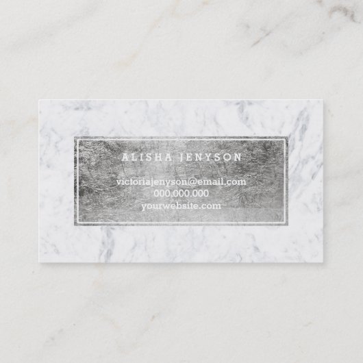 ロゴのモダンでフェイクな銀製のタイポグラフィの大理石を打ちます 名刺 (裏面)